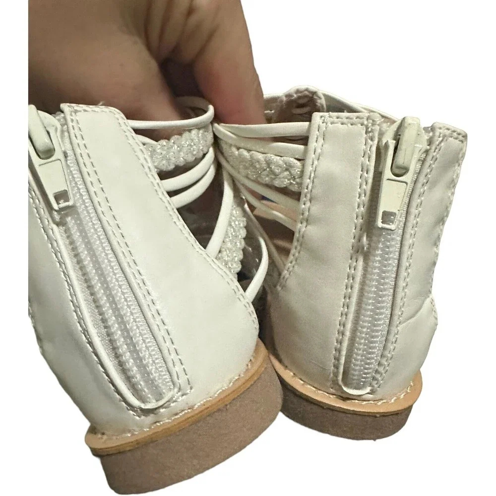 Olive & Edie Remie White Gladiator Strappy Zip Sandals Big Girl Size 1 Youth New - Picture 12 of 16